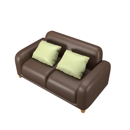 Double Sofa With Pillow  3D Icon
