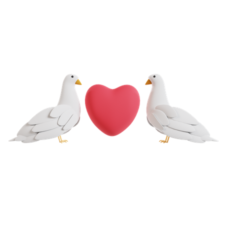 Doves With Heart  3D Icon