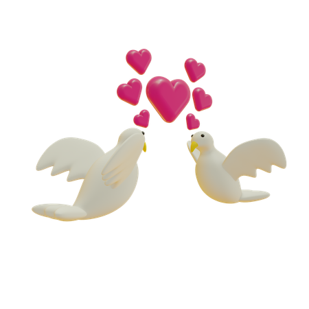 Doves With Heart  3D Icon