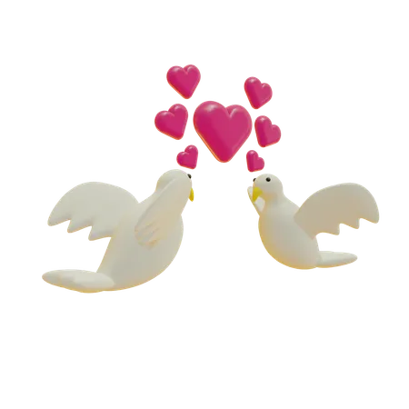 Doves With Heart  3D Icon