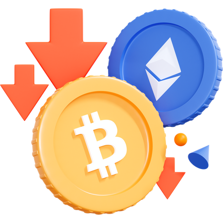 Downtrend And Falling Prices For Bitcoin And Ethereum  3D Icon