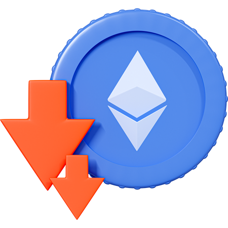 Downtrend And Falling Prices For Ethereum  3D Icon