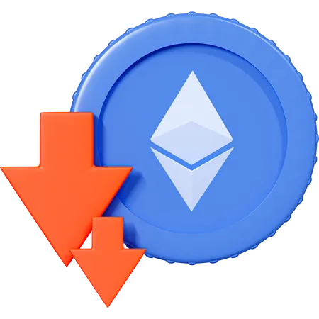Downtrend And Falling Prices For Ethereum  3D Icon