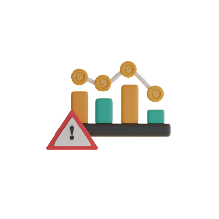 Downward Bar Chart With Warning  3D Icon