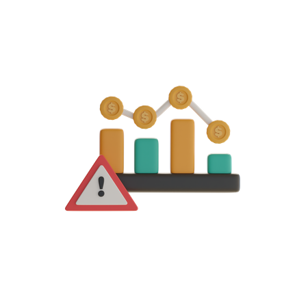 Downward Bar Chart With Warning  3D Icon