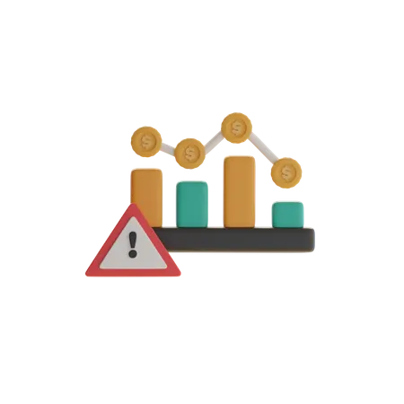 Downward Bar Chart With Warning  3D Icon