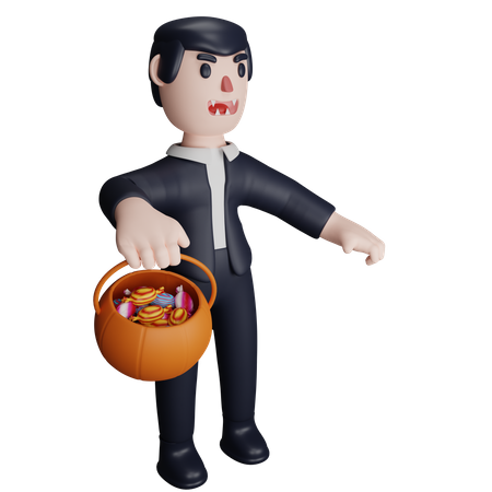 Dracula va chercher des bonbons ou des friandises  3D Illustration