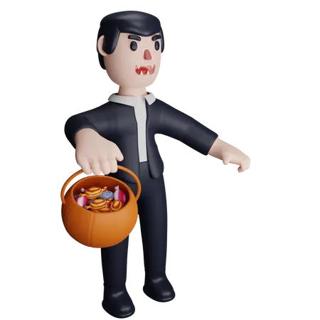 Dracula va chercher des bonbons ou des friandises  3D Illustration