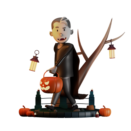 Drácula andando abóbora de Halloween  3D Icon