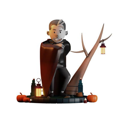 Dracula donnant une pose effrayante  3D Illustration