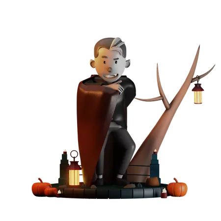 Dracula donnant une pose effrayante  3D Illustration