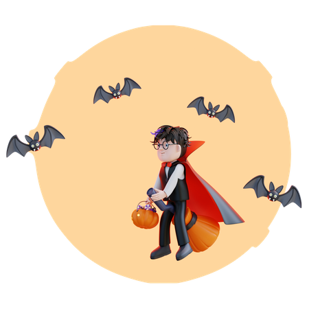 Dracula Flies To The Full Moon  3D Illustration