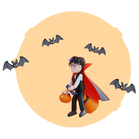 Dracula Flies To The Full Moon  3D Illustration