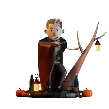 Dracula Giving Scary Pose  3D Illustration