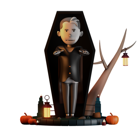 Dracula In Coffin  3D Illustration