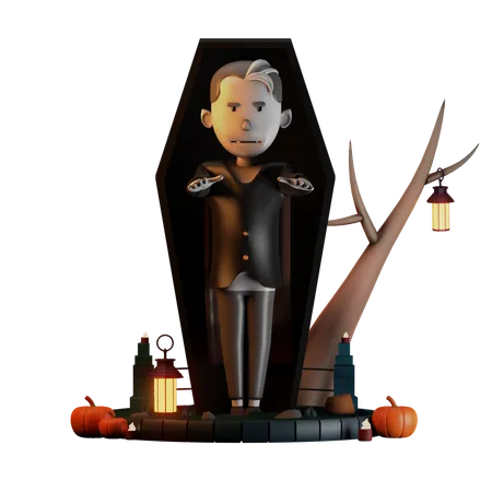 Dracula In Coffin  3D Illustration