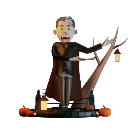 Dracula pointé vers la gauche  3D Illustration