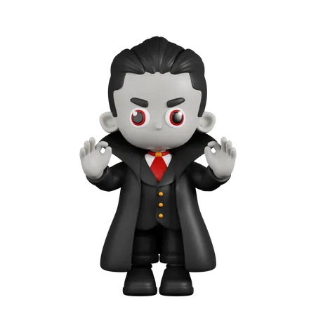 Dracula Vampire Giving Ok Hand Gesture  3D Illustration