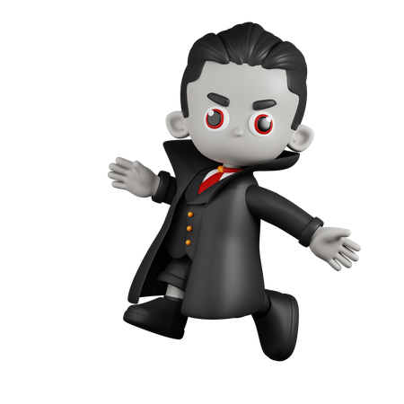 Dracula Vampire Happy Jumping  3D Illustration