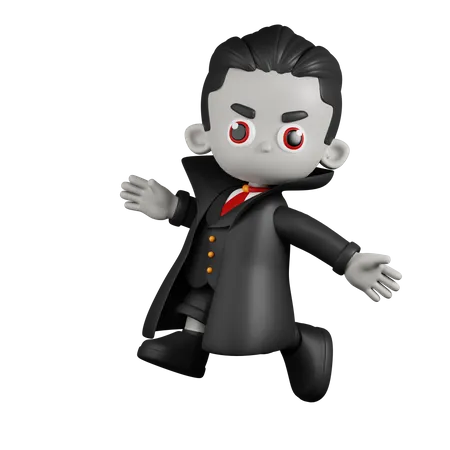 Dracula Vampire Happy Jumping  3D Illustration