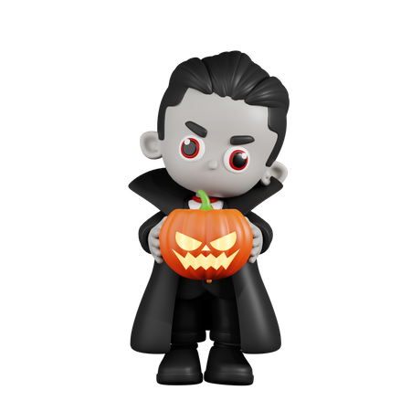 Vampire Dracula tenant une citrouille d'Halloween  3D Illustration