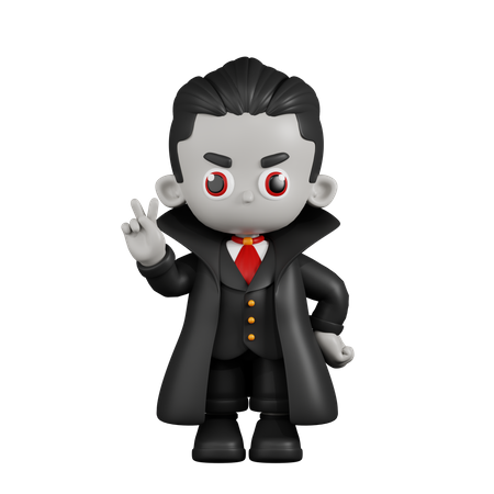 Dracula Vampire montrant le signe de la paix  3D Illustration