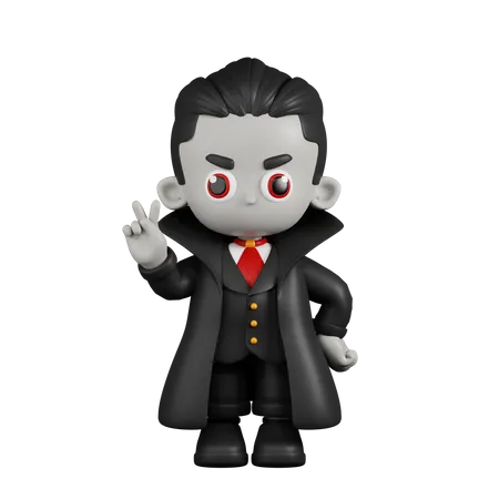 Dracula Vampire Showing Peace Sign  3D Illustration