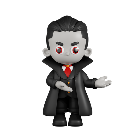 Vampiro Drácula apontando para algo  3D Illustration