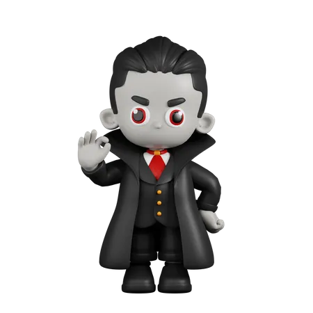 Vampiro Drácula dando señal de Ok  3D Illustration
