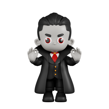 Vampiro Drácula fazendo gesto de mão ok  3D Illustration