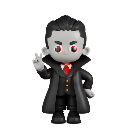 Vampiro Drácula mostrando sinal de paz  3D Illustration