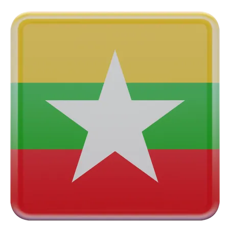 Drapeau carré du Myanmar  3D Icon