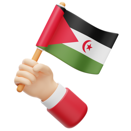 Drapeau de la république arabe sahraouie démocratique à la main  3D Icon