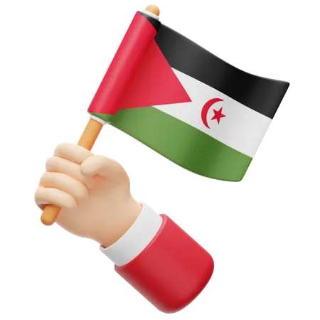 Drapeau de la république arabe sahraouie démocratique à la main  3D Icon