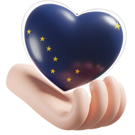 Soins des mains en forme de cœur avec drapeau de l'Alaska  3D Icon