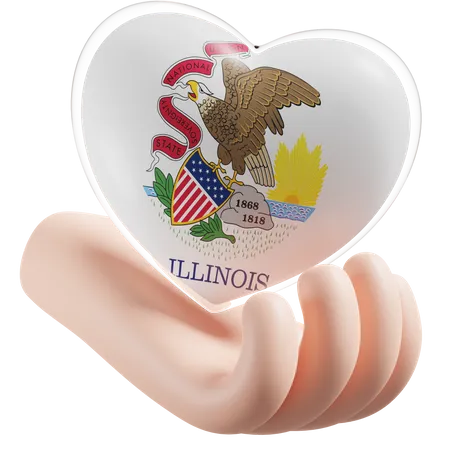 Soin des mains en forme de cœur avec drapeau de l'Illinois  3D Icon