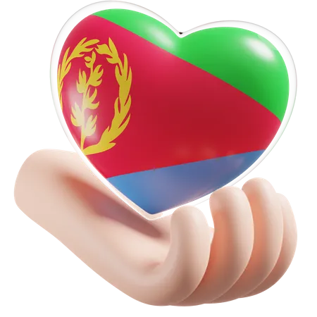 Soins des mains en forme de cœur avec drapeau de l'Érythrée  3D Icon