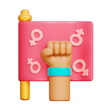 Drapeau de la Journée de la femme avec la main  3D Icon