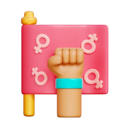 Drapeau de la Journée de la femme avec la main  3D Icon