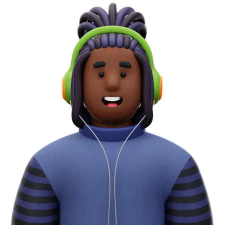 Dreadlock Man with Headphone  3D Icon