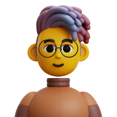 Dreadlocked Hair Man with Glasses  3D Icon