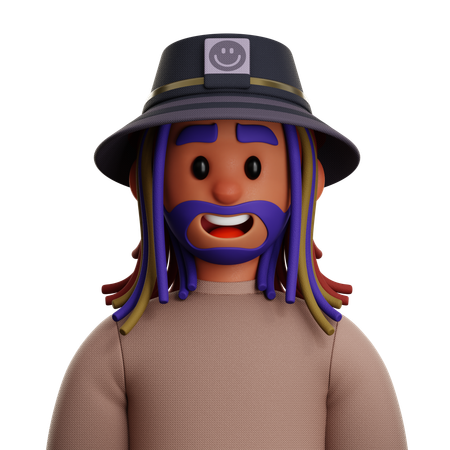 DREADLOCKED MAN WITH BUCKET HAT  3D Icon