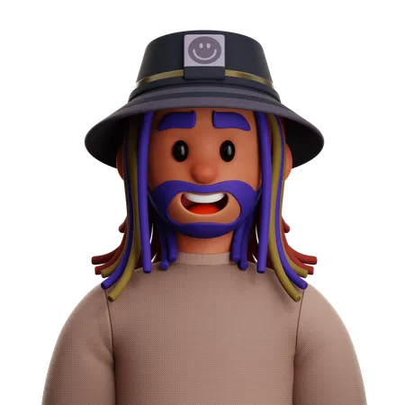 DREADLOCKED MAN WITH BUCKET HAT  3D Icon