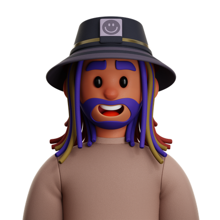 DREADLOCKED MAN WITH BUCKET HAT  3D Icon