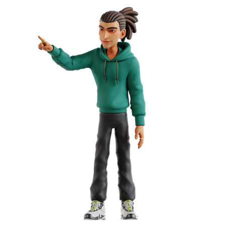 Homem com dreadlocks apontando algo para a direita  3D Illustration