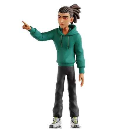 Homem com dreadlocks apontando algo para a direita  3D Illustration