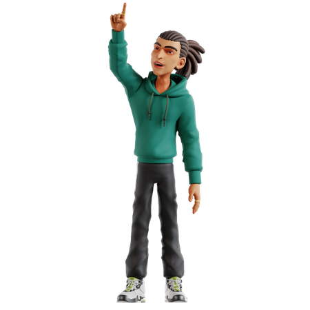 Homem com dreadlocks apontando para cima  3D Illustration