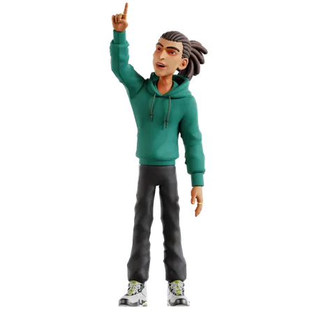 Homem com dreadlocks apontando para cima  3D Illustration