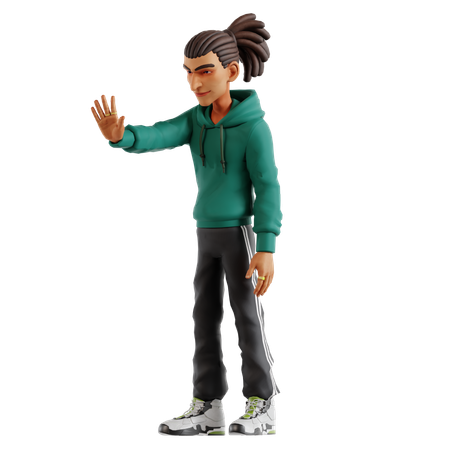 Homem com dreadlocks fazendo gesto de parada  3D Illustration