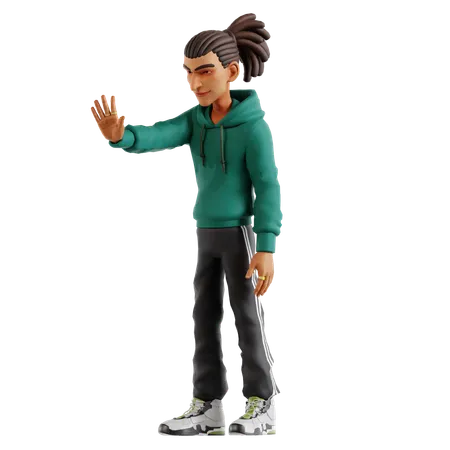 Homem com dreadlocks fazendo gesto de parada  3D Illustration